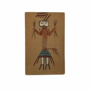 Kachina Sand Tile Wall Art Painting Yei Unframed Signed Native American 6 X 4"